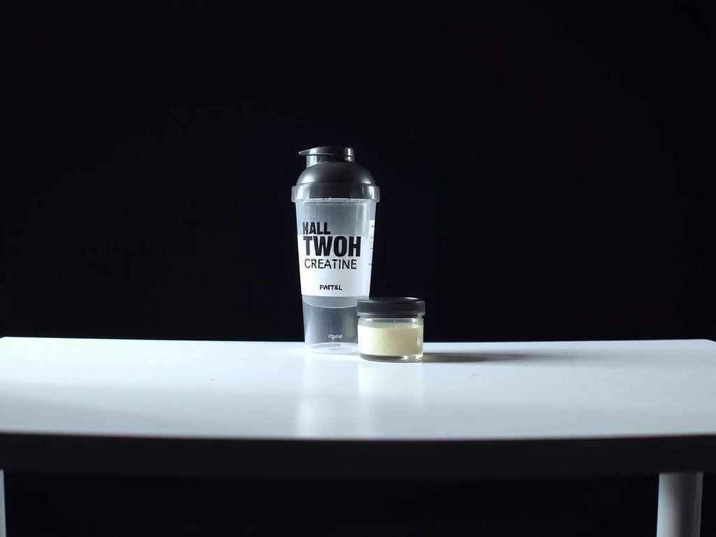 Sprzęt treningowy i suplementy na minimalistycznym stole